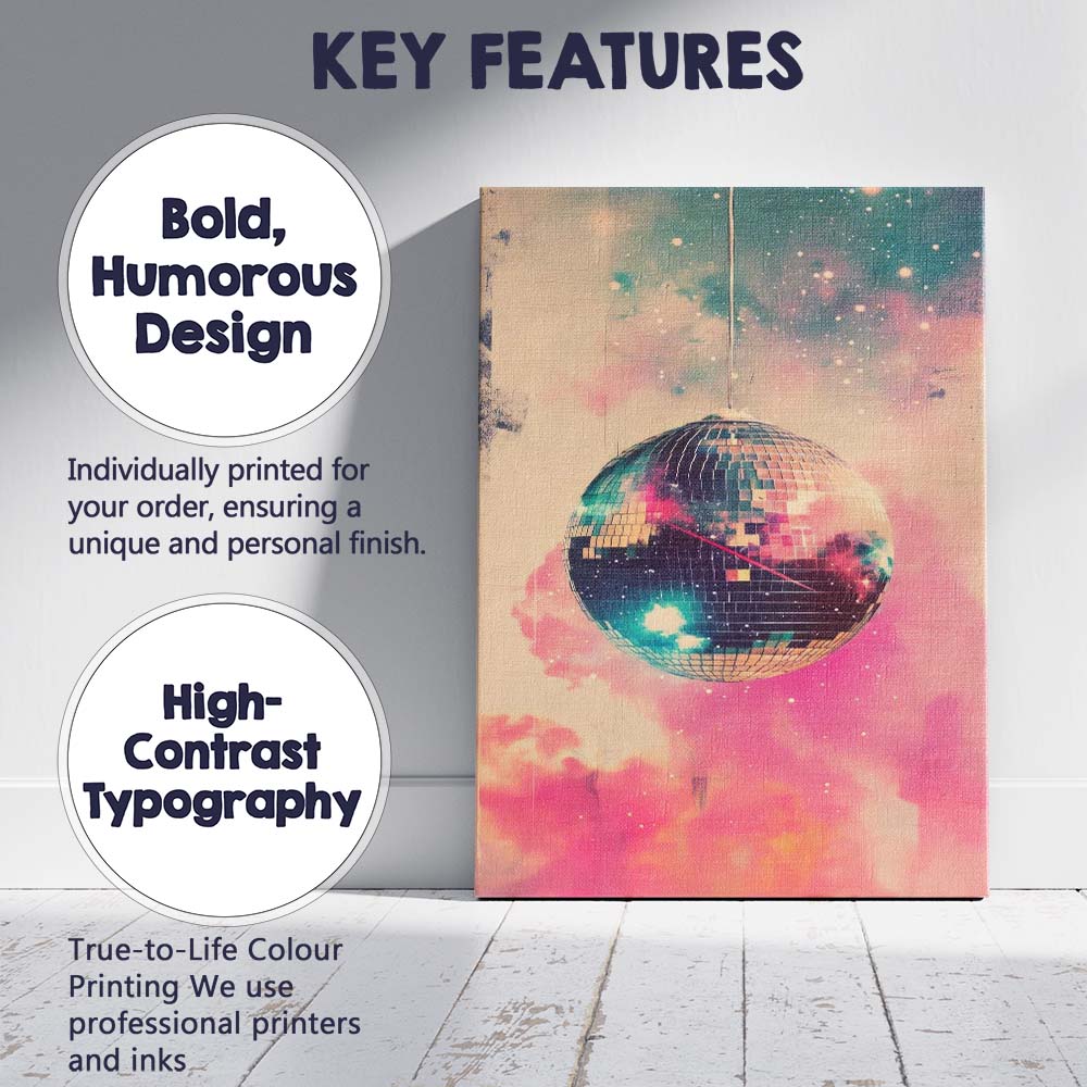Hanging Disco Ball Dreamy Galaxy Clouds Retro Canvas Wall Art Print Decor Picture Ready to Hang