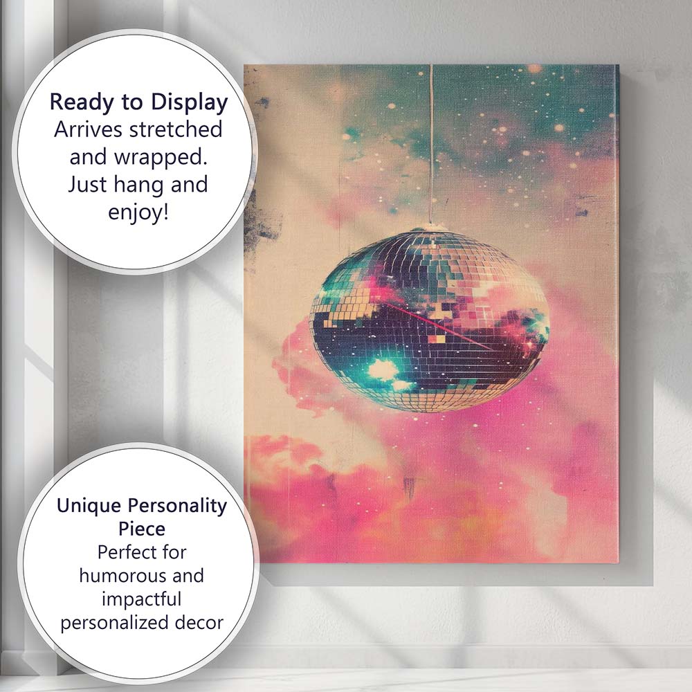 Hanging Disco Ball Dreamy Galaxy Clouds Retro Canvas Wall Art Print Decor Picture Ready to Hang