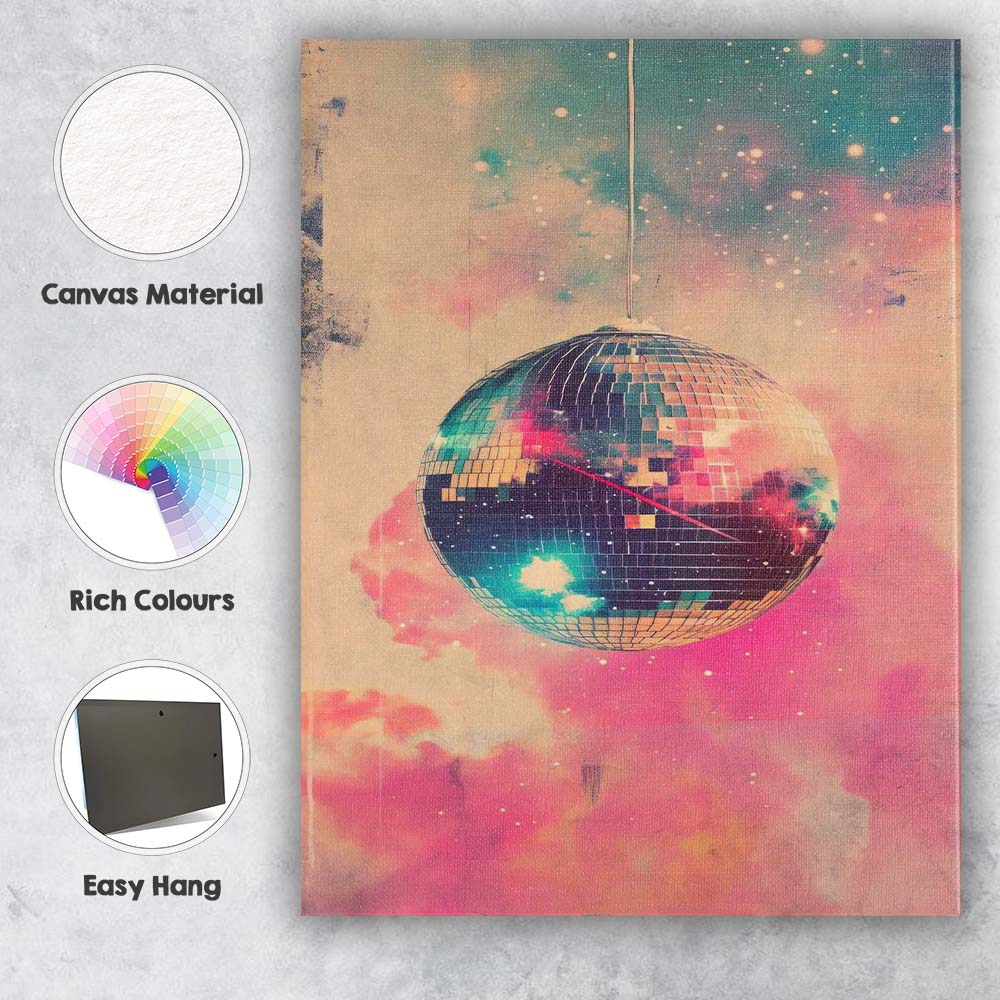 Hanging Disco Ball Dreamy Galaxy Clouds Retro Canvas Wall Art Print Decor Picture Ready to Hang