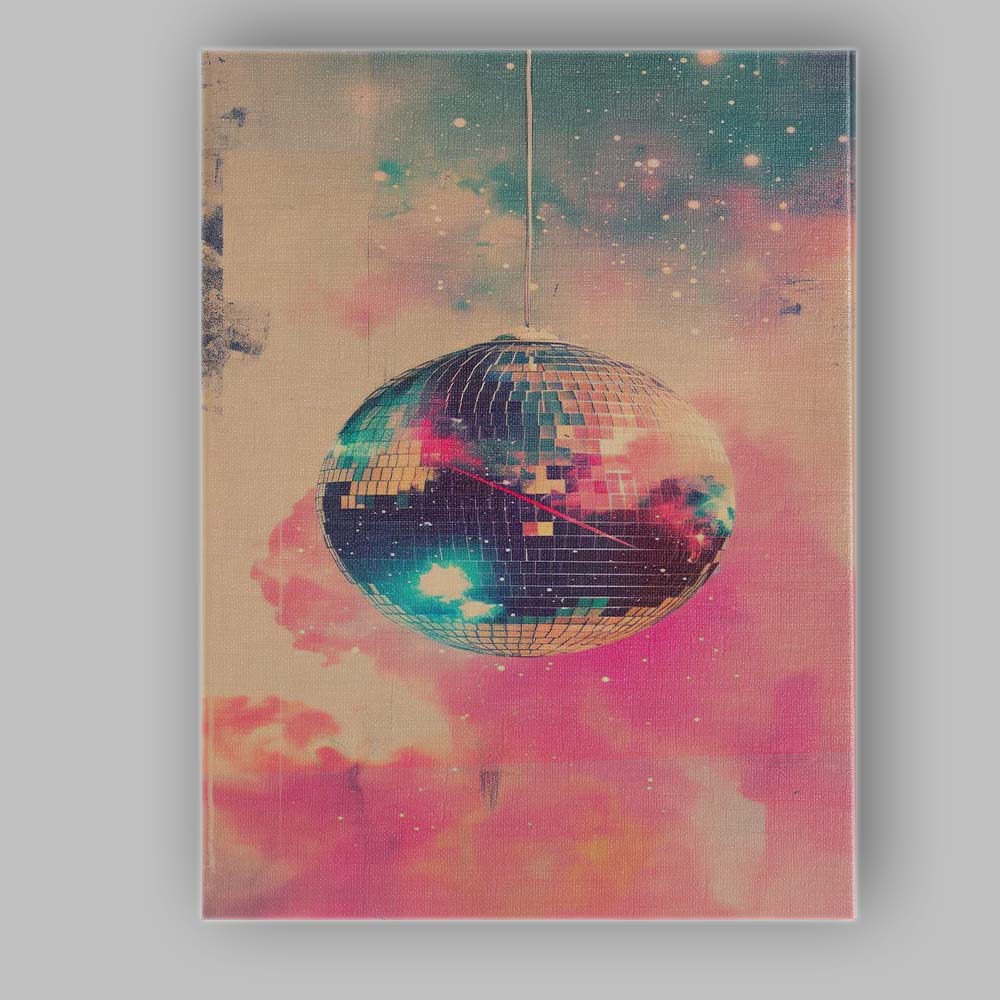Hanging Disco Ball Dreamy Galaxy Clouds Retro Canvas Wall Art Print Decor Picture Ready to Hang