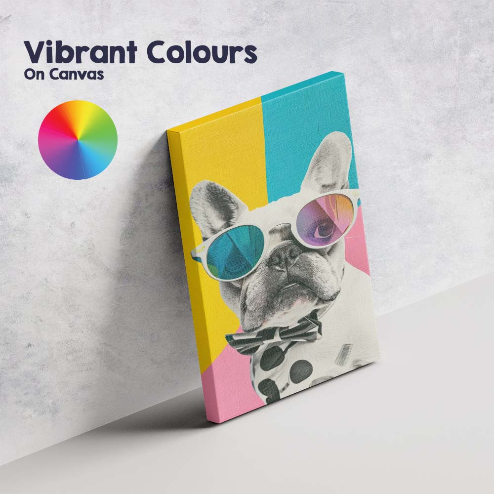Stylish French Bulldog Wearing Sunglasses Modern Pop Art Portrait Canvas Wall Art Print Decor Picture Ready to Hang