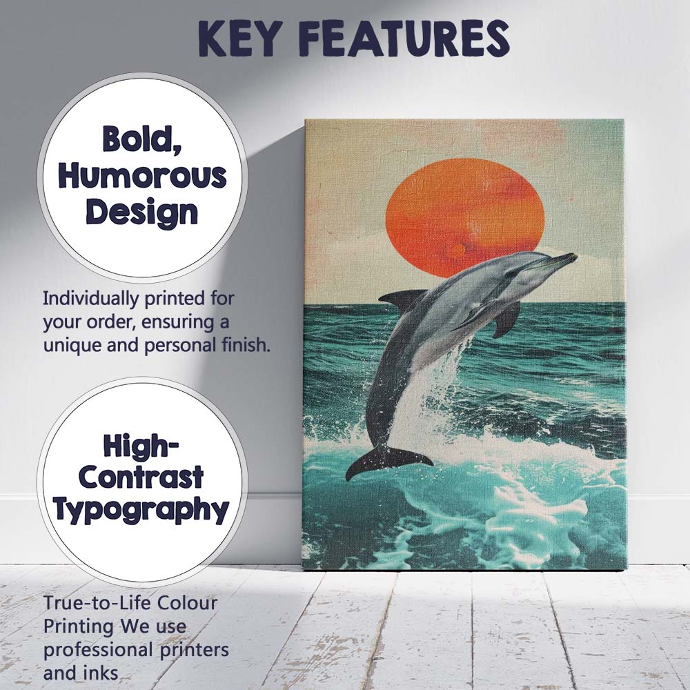 Graceful Bottlenose Dolphin Leaping Over Sea Waves Coastal Canvas Wall Art Print Decor Picture Ready to Hang