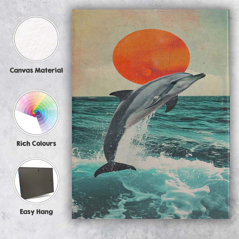 Graceful Bottlenose Dolphin Leaping Over Sea Waves Coastal Canvas Wall Art Print Decor Picture Ready to Hang