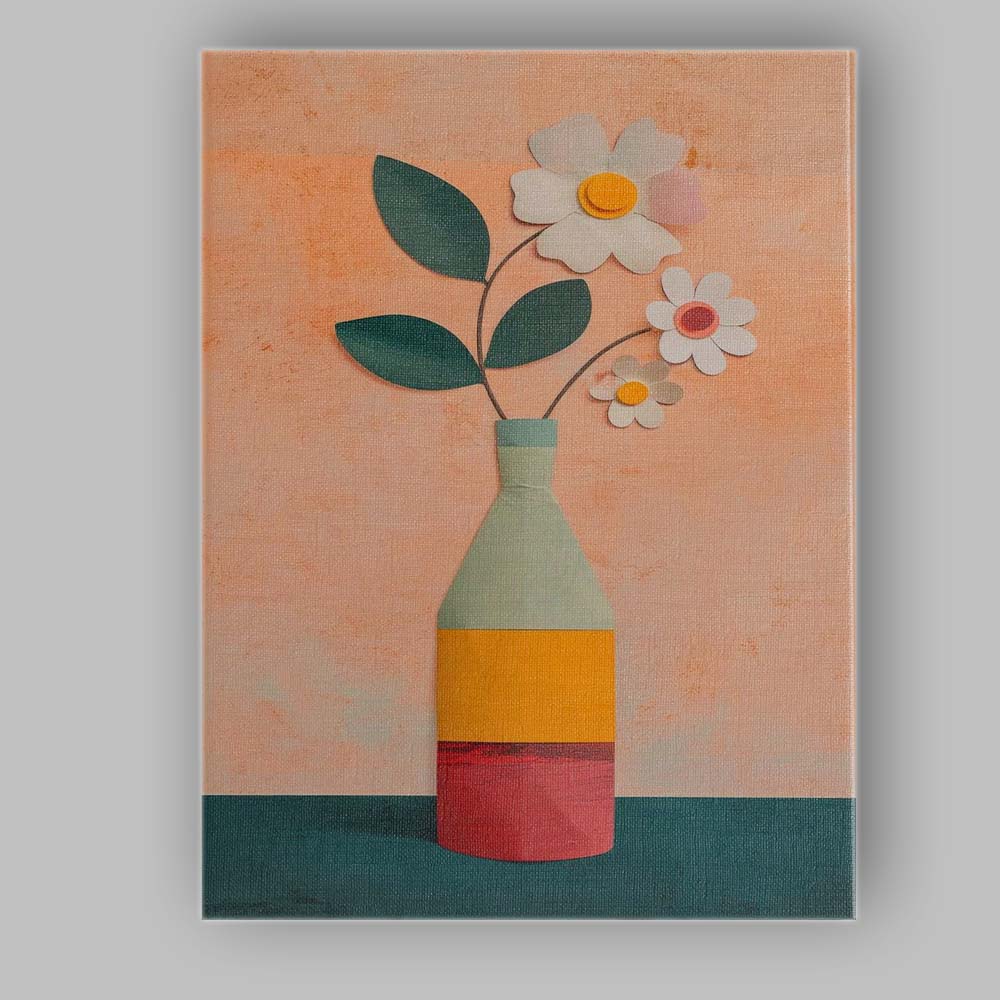 Minimalist Modern Daisy Flowers Vase Still Life Canvas Wall Art Print Decor Picture Ready to Hang