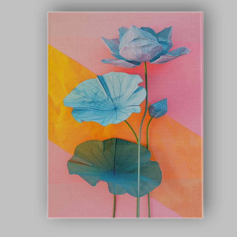 Minimalist Blue Lotus Flower Botanical Contemporary Canvas Wall Art Print Decor Picture Ready to Hang