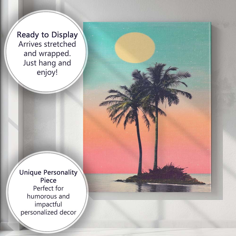 Pastel Tropical Palm Trees Sunset Island Landscape Canvas Wall Art Print Decor Picture Ready to Hang