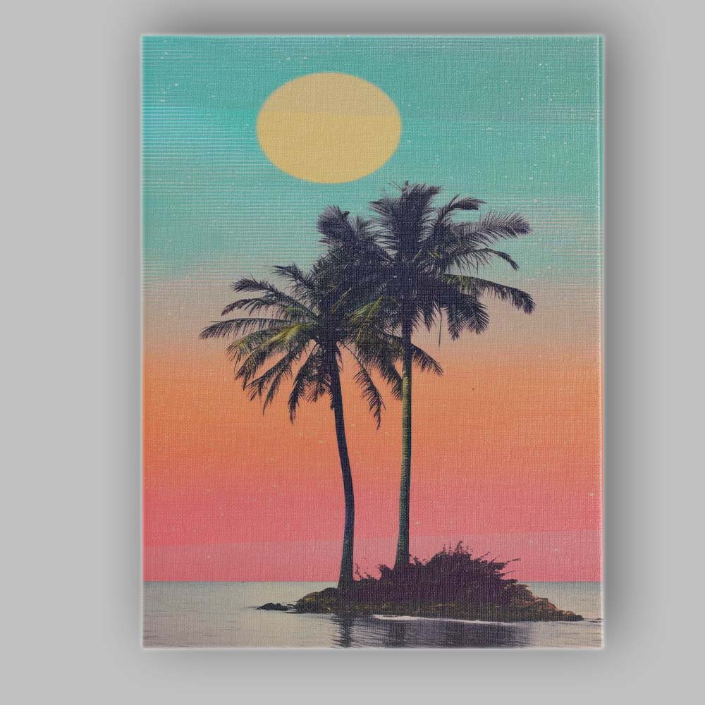 Pastel Tropical Palm Trees Sunset Island Landscape Canvas Wall Art Print Decor Picture Ready to Hang