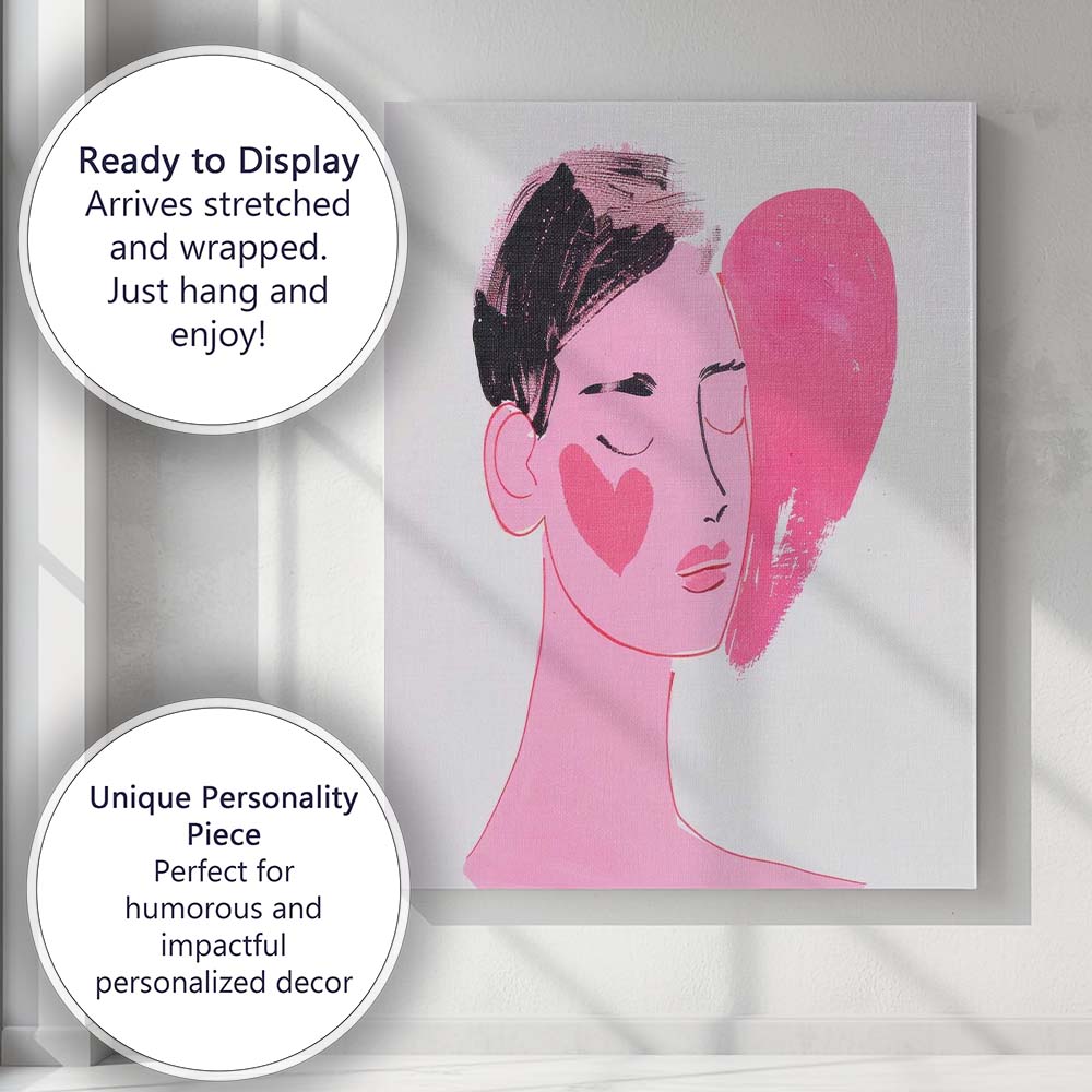 Minimalist Pink Abstract Female Face Contemporary Portrait Canvas Wall Art Print Decor Picture Ready to Hang