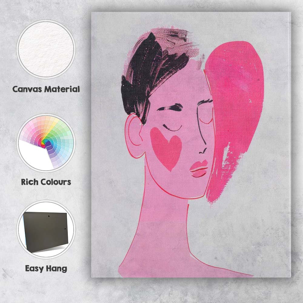 Minimalist Pink Abstract Female Face Contemporary Portrait Canvas Wall Art Print Decor Picture Ready to Hang