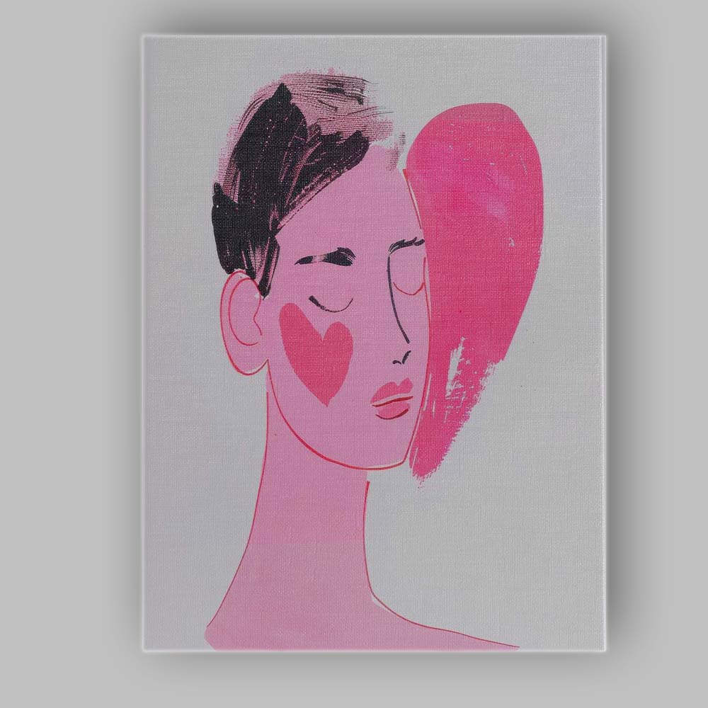 Minimalist Pink Abstract Female Face Contemporary Portrait Canvas Wall Art Print Decor Picture Ready to Hang
