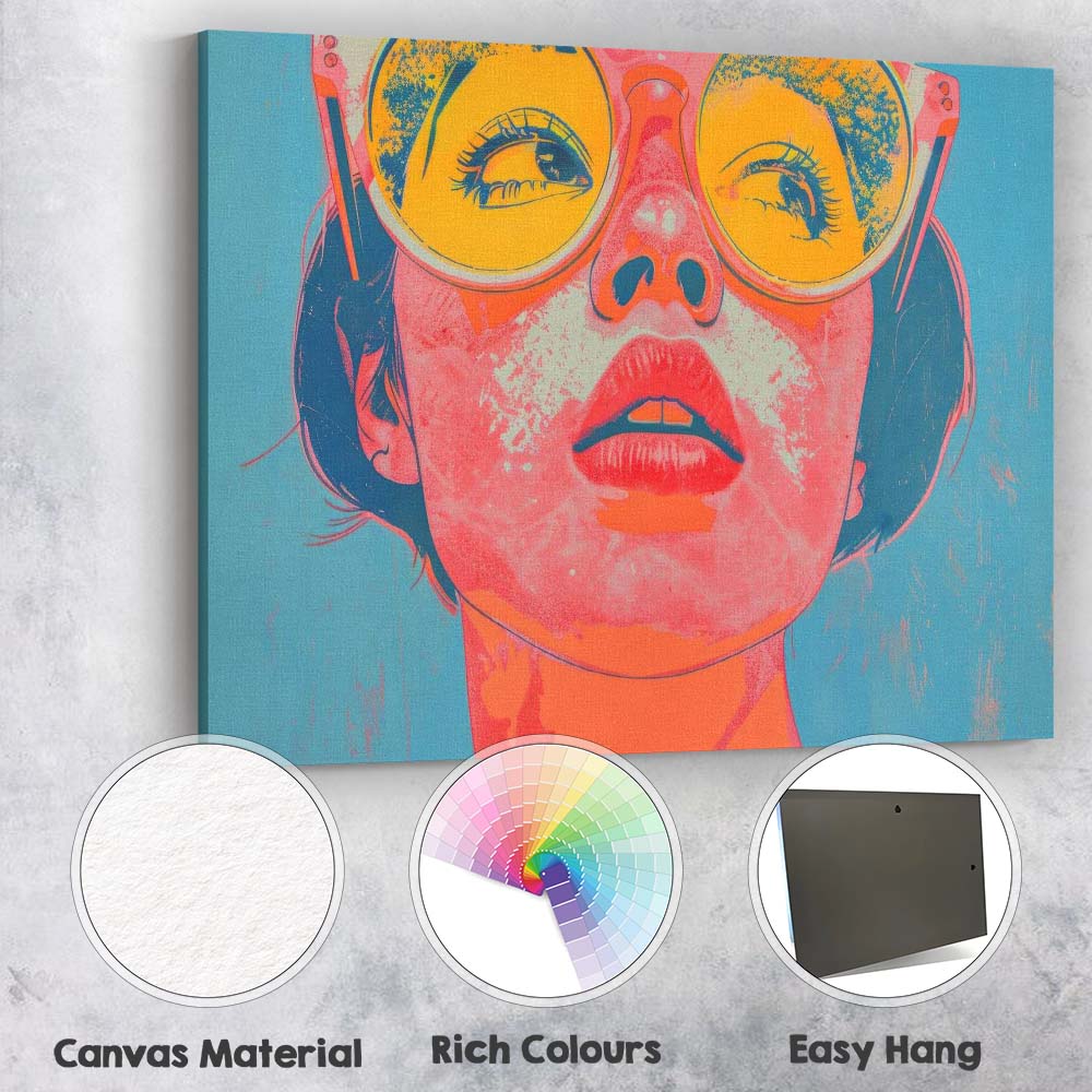 Vibrant Pop Art Woman With Yellow Sunglasses Portrait Canvas Wall Art Print Decor Picture Ready to Hang