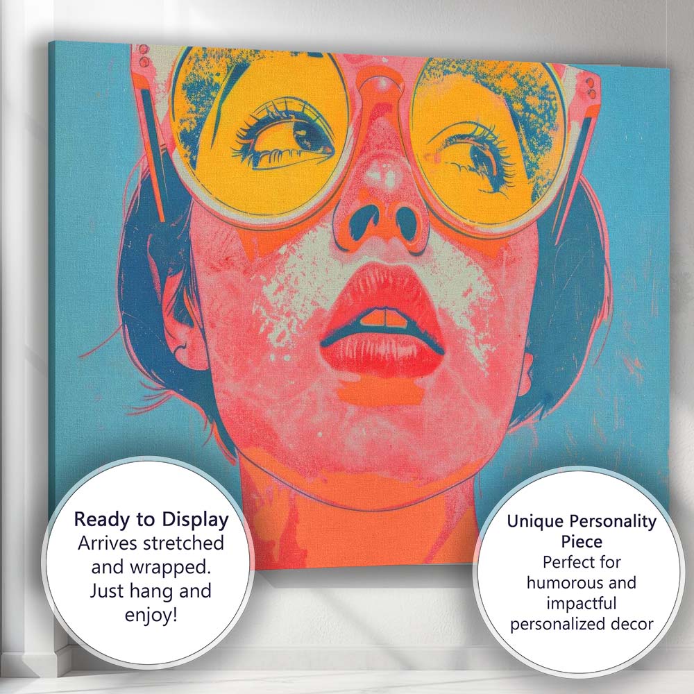 Vibrant Pop Art Woman With Yellow Sunglasses Portrait Canvas Wall Art Print Decor Picture Ready to Hang