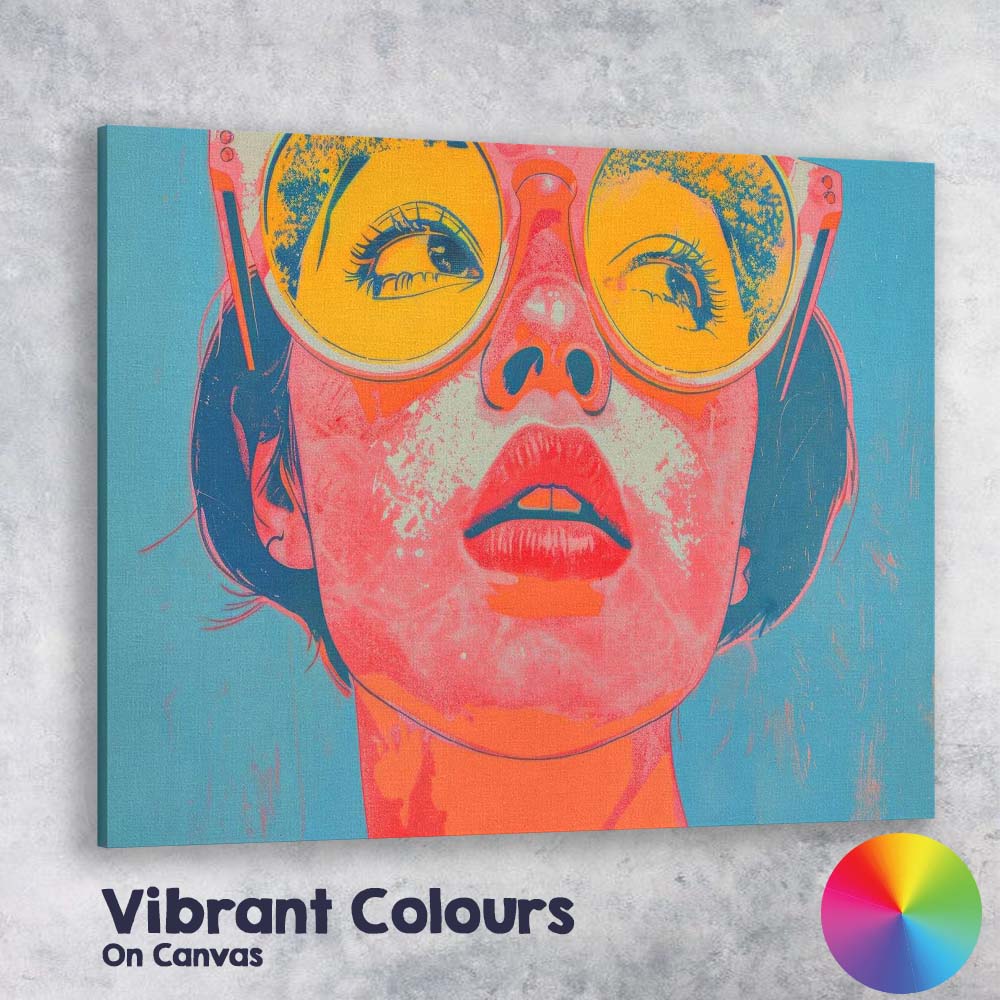 Vibrant Pop Art Woman With Yellow Sunglasses Portrait Canvas Wall Art Print Decor Picture Ready to Hang