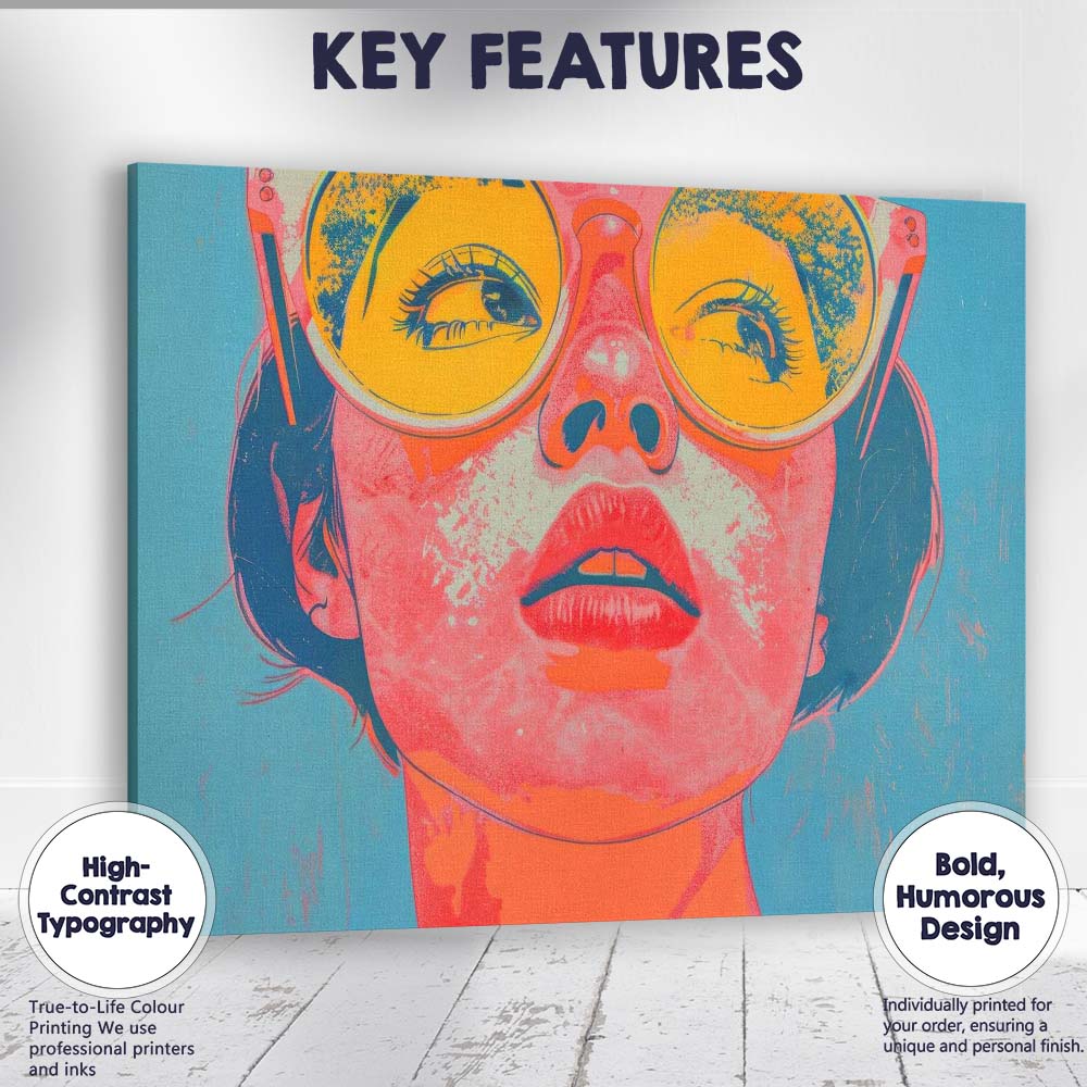 Vibrant Pop Art Woman With Yellow Sunglasses Portrait Canvas Wall Art Print Decor Picture Ready to Hang