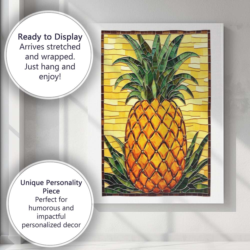 Stained Glass Pineapple Tropical Fruit Mosaic Artwork Canvas Wall Art Print Decor Picture Ready to Hang