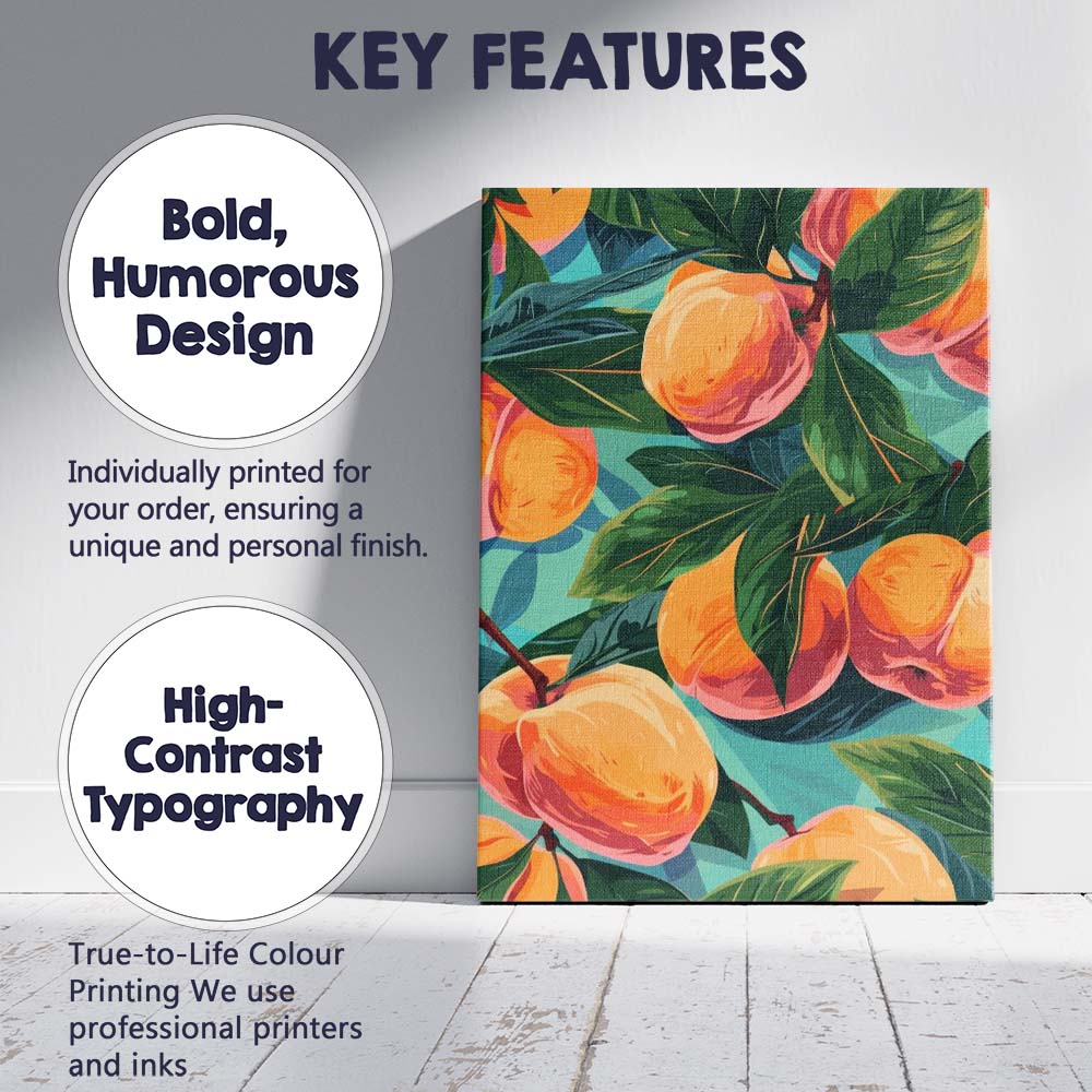 Peach Fruit Botanical Tropical Orchard Pattern Canvas Wall Art Print Decor Picture Ready to Hang