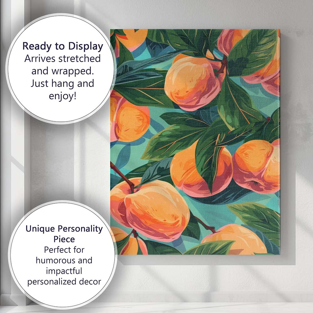 Peach Fruit Botanical Tropical Orchard Pattern Canvas Wall Art Print Decor Picture Ready to Hang