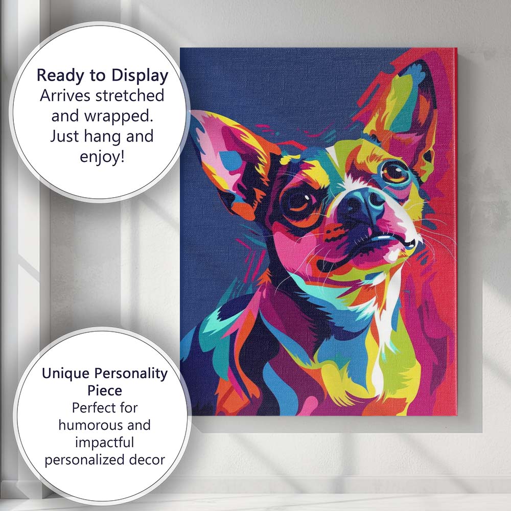 Vibrant Pop Art Boston Terrier Dog Portrait Canvas Wall Art Print Decor Picture Ready to Hang