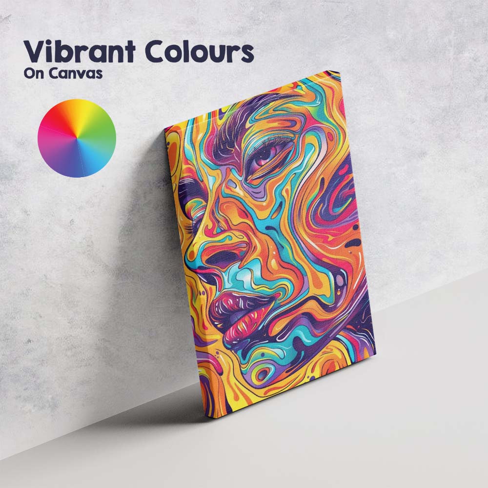 Psychedelic Abstract Female Face Colourful Fluid Line Art Canvas Wall Art Print Decor Picture Ready to Hang