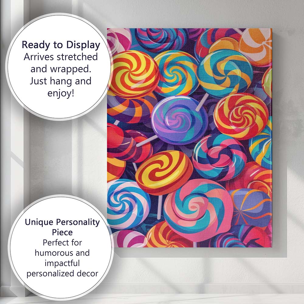 Colourful Swirl Lollipop Sweet Candy Pattern Canvas Wall Art Print Decor Picture Ready to Hang