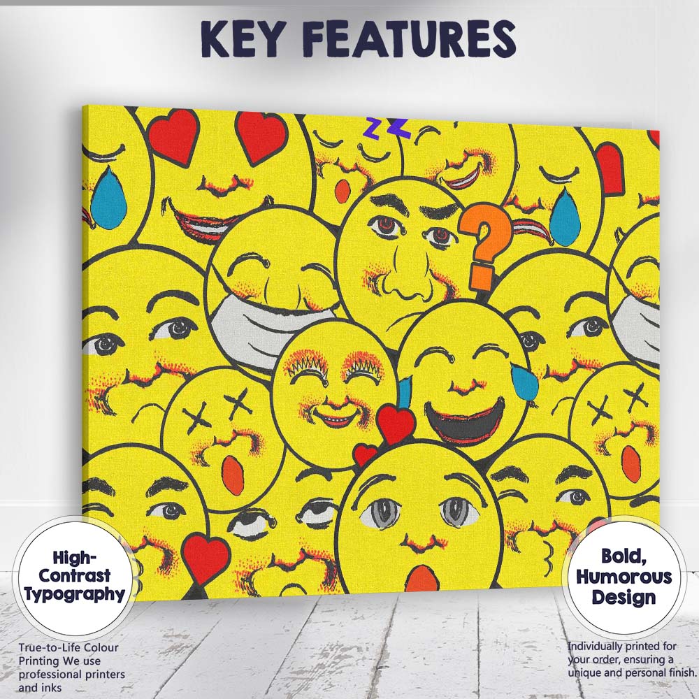 Colourful Emoji Faces Pop Art Collage Illustration Canvas Wall Art Print Decor Picture Ready to Hang