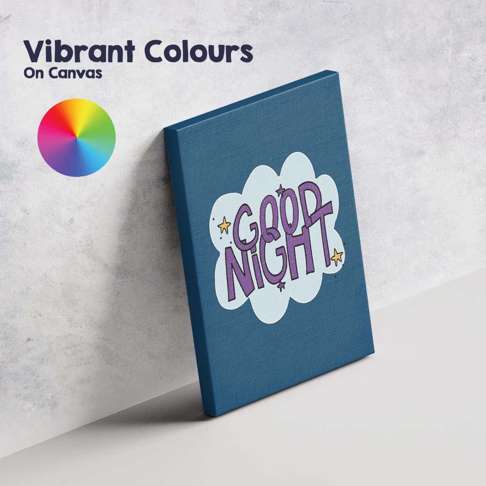 Good Night Cute Hand Lettering Typography Stars Cloud Illustration Canvas Wall Art Print Decor Picture Ready to Hang