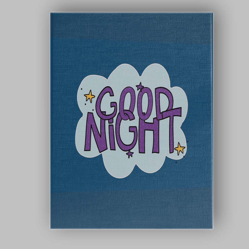 Good Night Cute Hand Lettering Typography Stars Cloud Illustration Canvas Wall Art Print Decor Picture Ready to Hang