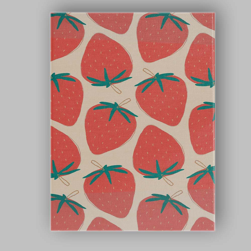 Coral Pink Strawberry Repeat Pattern Scandinavian Fruit Illustration Canvas Wall Art Print Decor Picture Ready to Hang