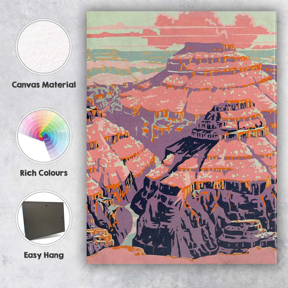 Pastel Grand Canyon Desert Landscape Travel Illustration Canvas Wall Art Print Decor Picture Ready to Hang