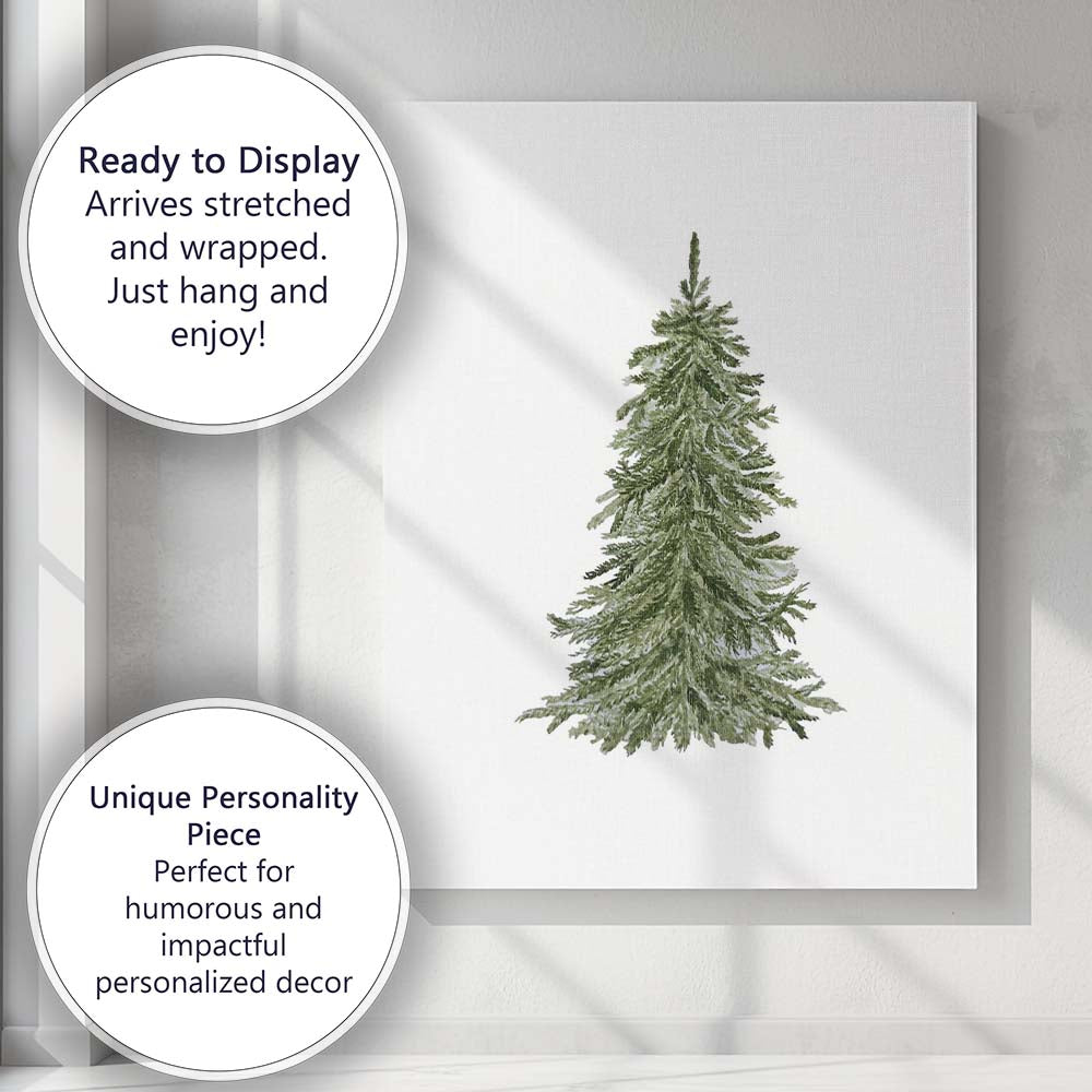 Realistic Watercolour Evergreen Fir Tree Botanical Illustration Canvas Wall Art Print Decor Picture Ready to Hang