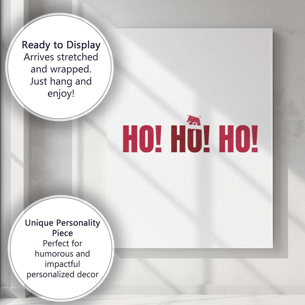 Festive Ho Ho Ho Santa Hat Christmas Typography Canvas Wall Art Print Decor Picture Ready to Hang
