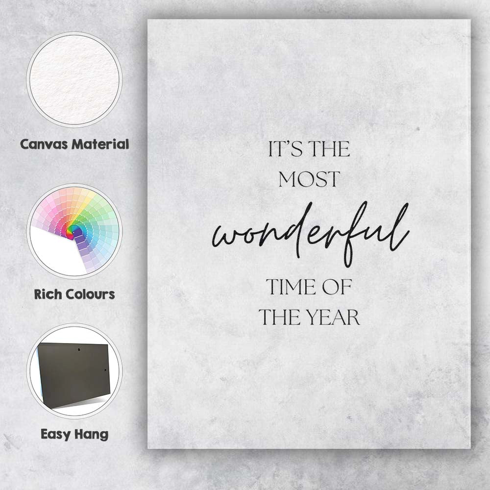 Minimalist Most Wonderful Time Of The Year Christmas Quote Canvas Wall Art Print Decor Picture Ready to Hang