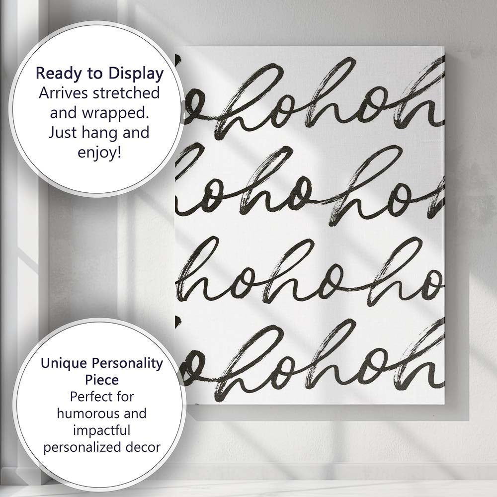 Modern Black Ho Ho Ho Hand Lettered Repeat Typography Canvas Wall Art Print Decor Picture Ready to Hang