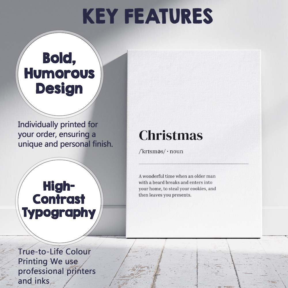 Minimalist Christmas Dictionary Definition Typography Quote Canvas Wall Art Print Decor Picture Ready to Hang