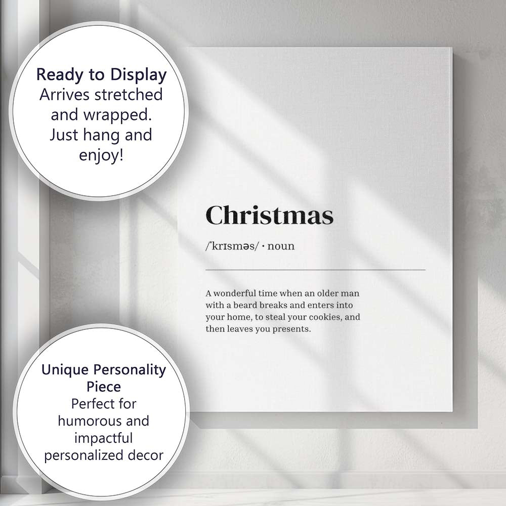 Minimalist Christmas Dictionary Definition Typography Quote Canvas Wall Art Print Decor Picture Ready to Hang