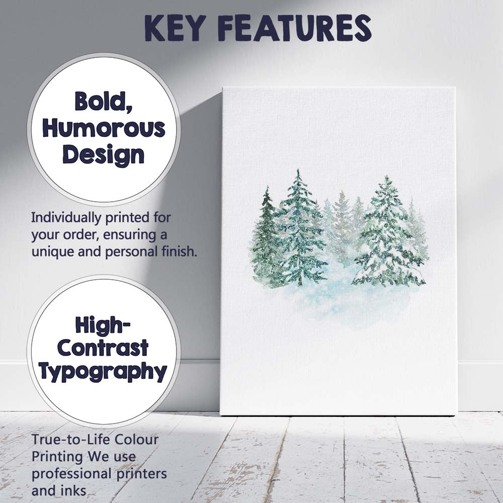 Snowy Evergreen Pine Forest Watercolour Winter Landscape Canvas Wall Art Print Decor Picture Ready to Hang