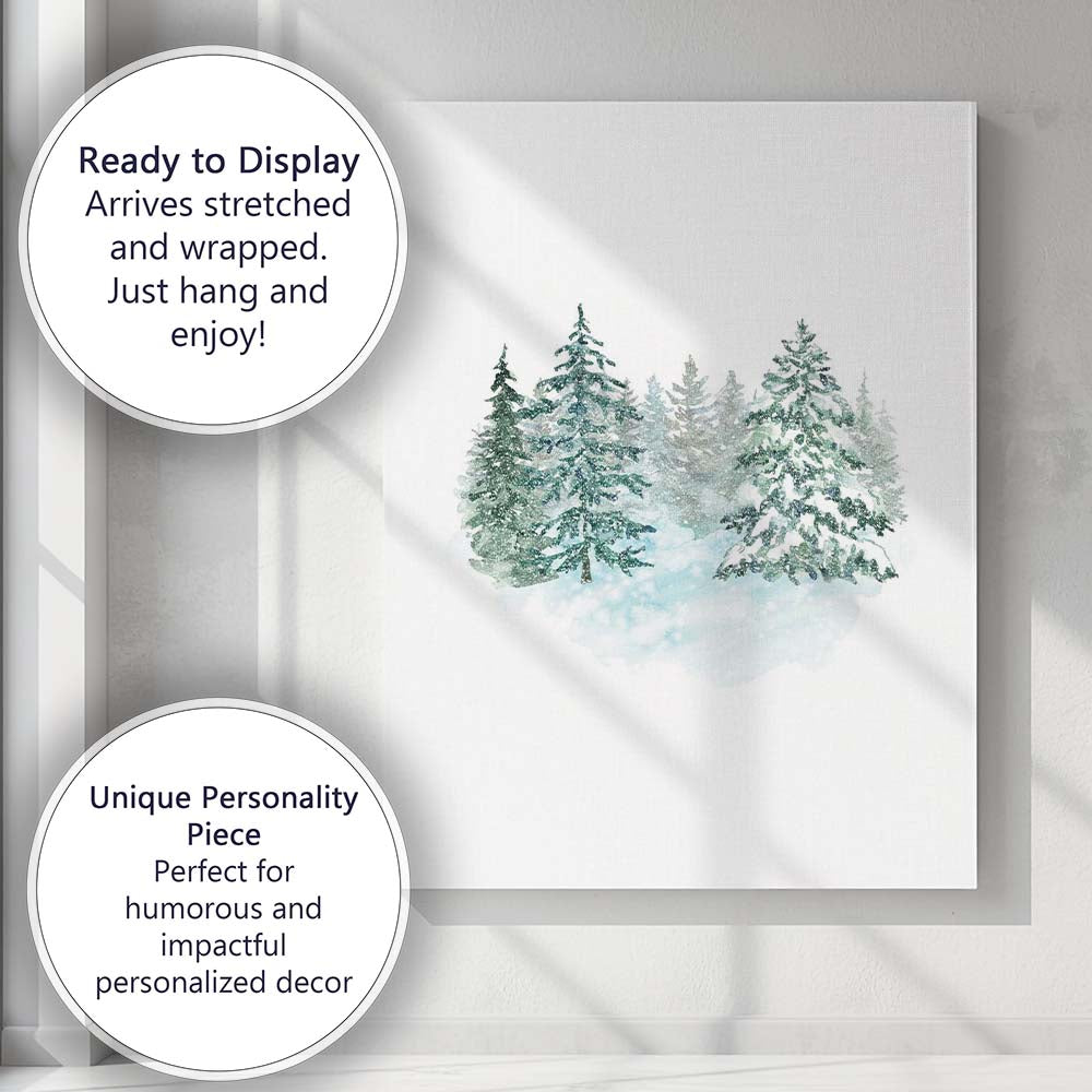 Snowy Evergreen Pine Forest Watercolour Winter Landscape Canvas Wall Art Print Decor Picture Ready to Hang