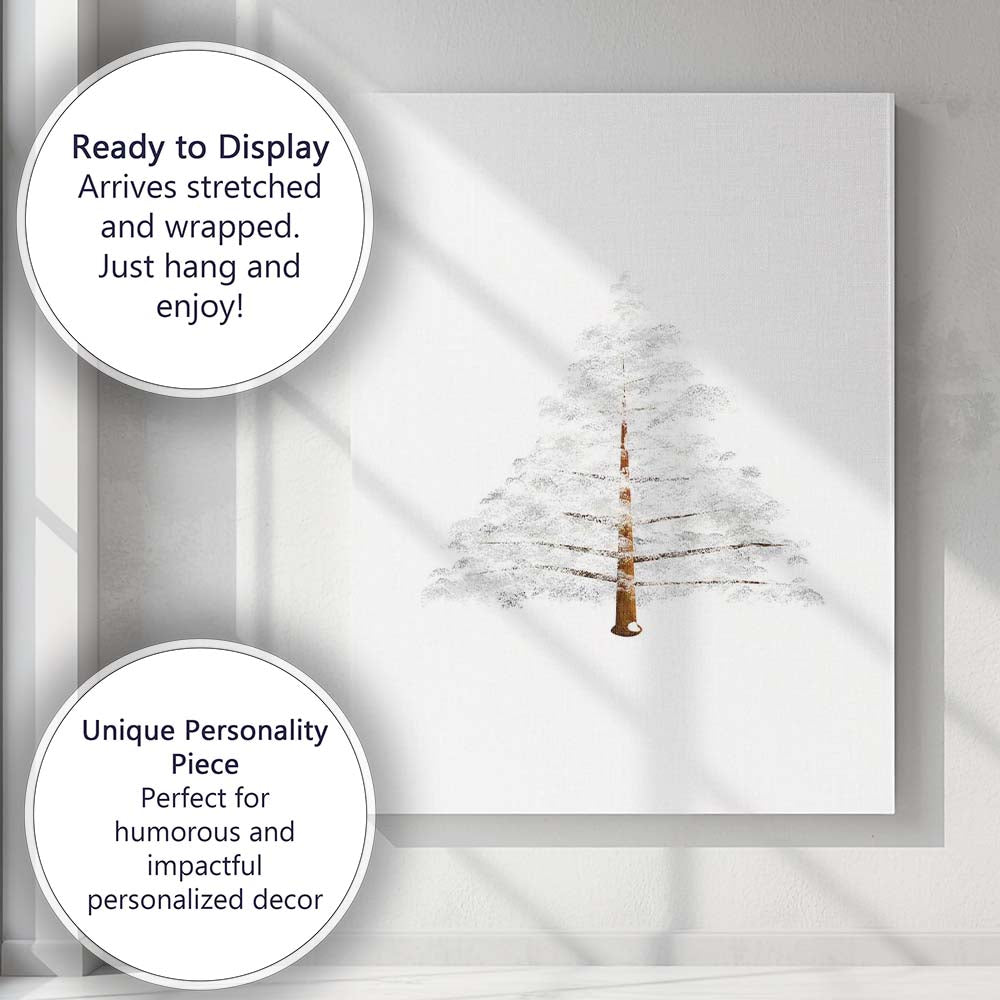 Minimalist Snow Covered Christmas Pine Tree Watercolour Canvas Wall Art Print Decor Picture Ready to Hang