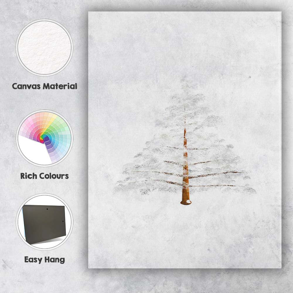 Minimalist Snow Covered Christmas Pine Tree Watercolour Canvas Wall Art Print Decor Picture Ready to Hang