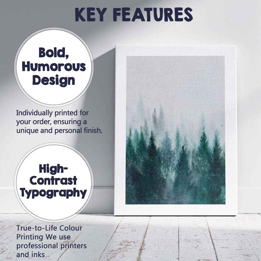 Misty Evergreen Pine Forest Watercolour Winter Landscape Canvas Wall Art Print Decor Picture Ready to Hang