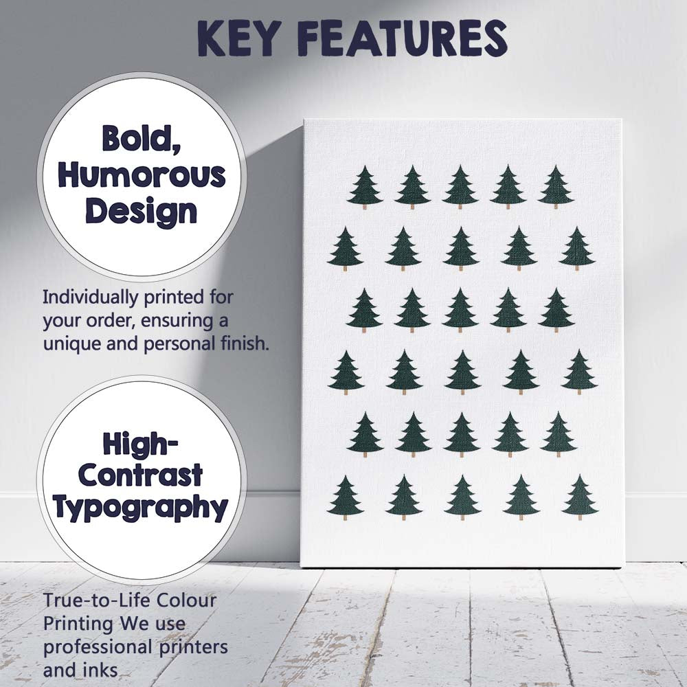 Minimalist Dark Green Christmas Tree Repeat Pattern Canvas Wall Art Print Decor Picture Ready to Hang