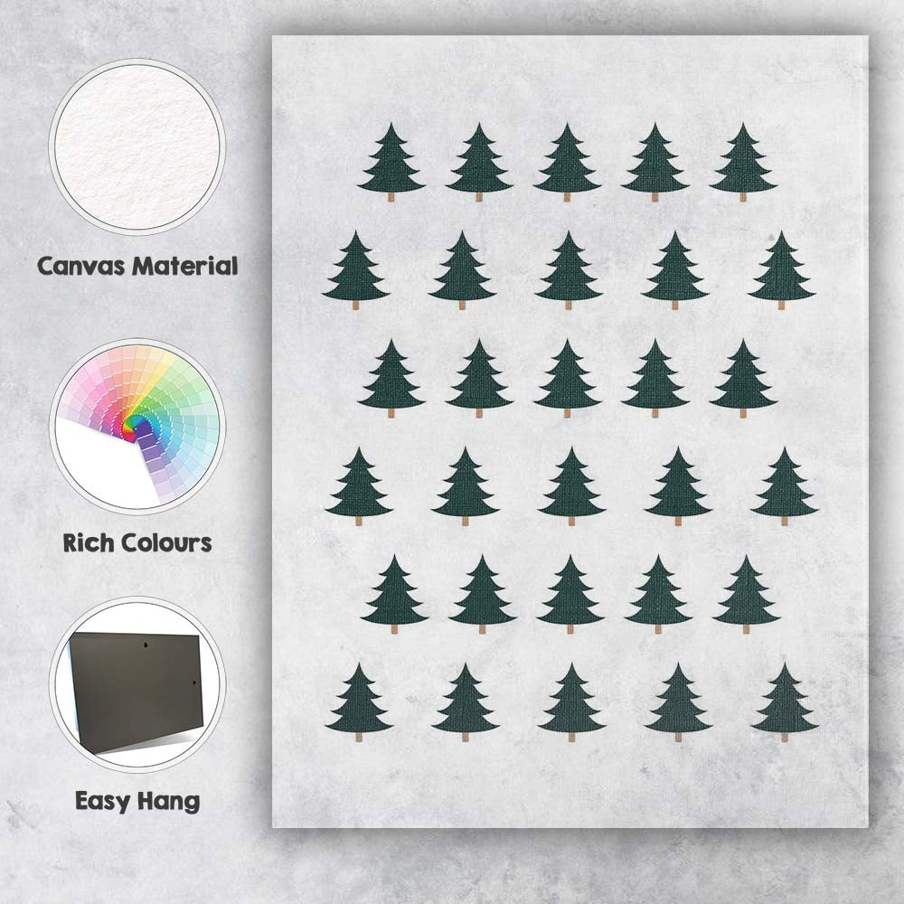 Minimalist Dark Green Christmas Tree Repeat Pattern Canvas Wall Art Print Decor Picture Ready to Hang