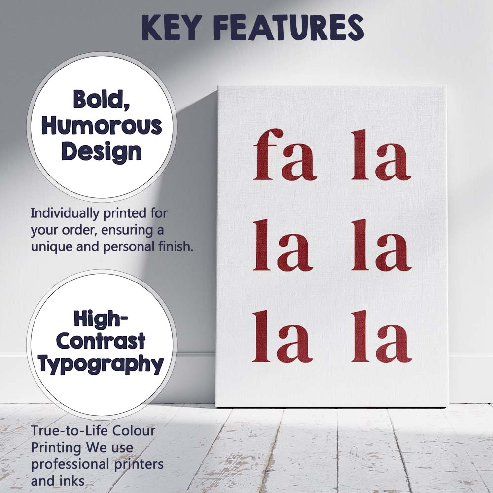 Scandinavian Fa La La Christmas Typography Print Canvas Wall Art Print Decor Picture Ready to Hang