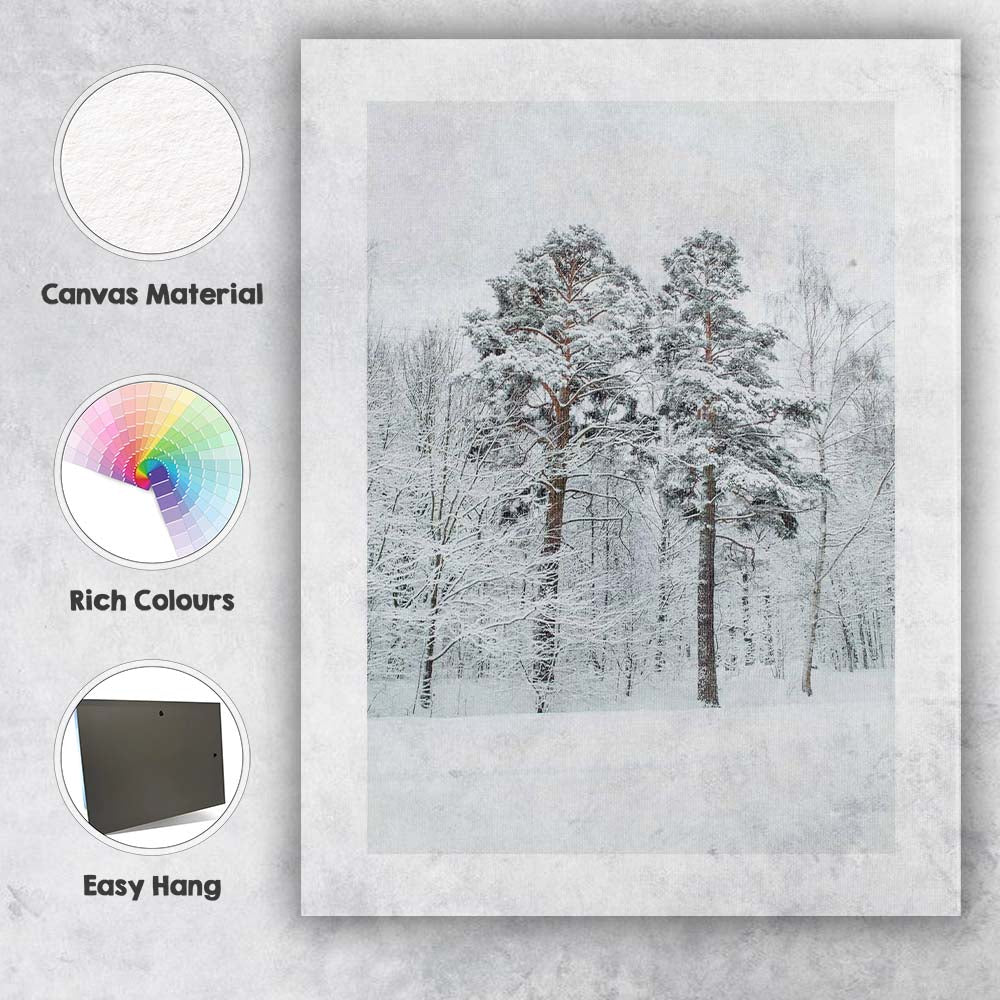 Snow Covered Winter Woodland Forest Photography Canvas Wall Art Print Decor Picture Ready to Hang