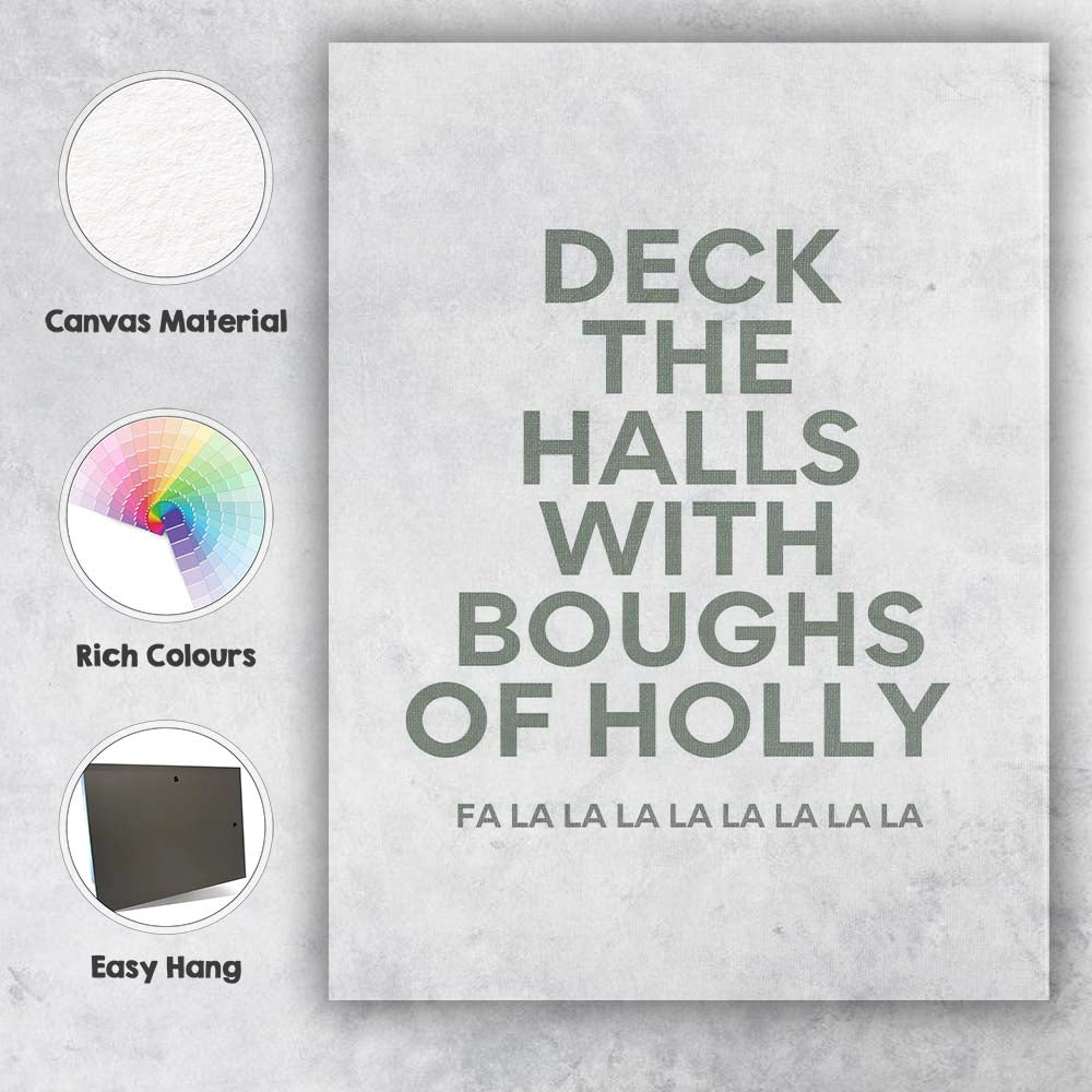 Minimalist Deck The Halls Christmas Typography Quote Canvas Wall Art Print Decor Picture Ready to Hang
