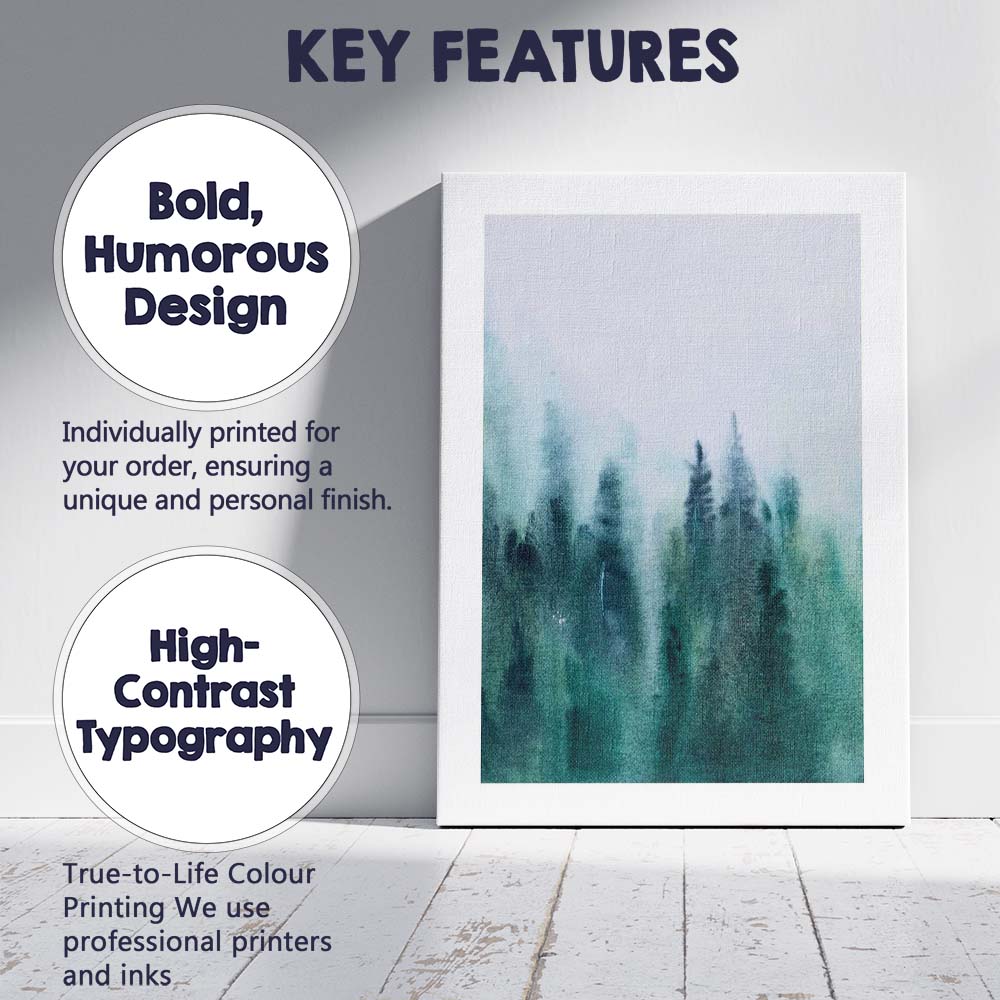 Abstract Misty Evergreen Forest Watercolour Landscape Canvas Wall Art Print Decor Picture Ready to Hang
