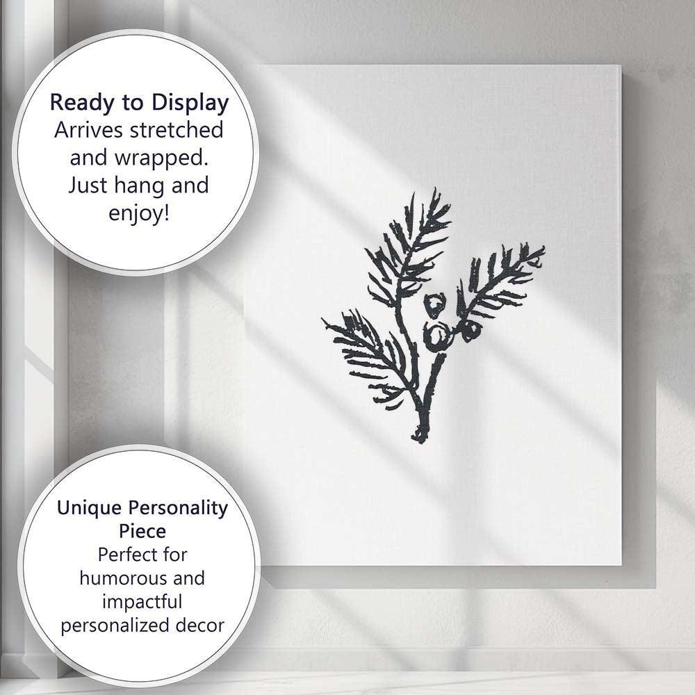 Minimalist Winter Pine Branch Botanical Line Art Canvas Wall Art Print Decor Picture Ready to Hang