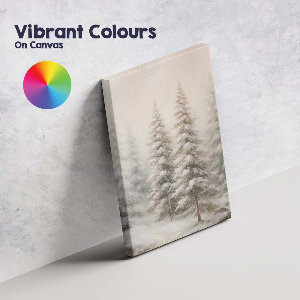 Soft Neutral Snow Covered Pine Forest Winter Landscape Canvas Wall Art Print Decor Picture Ready to Hang