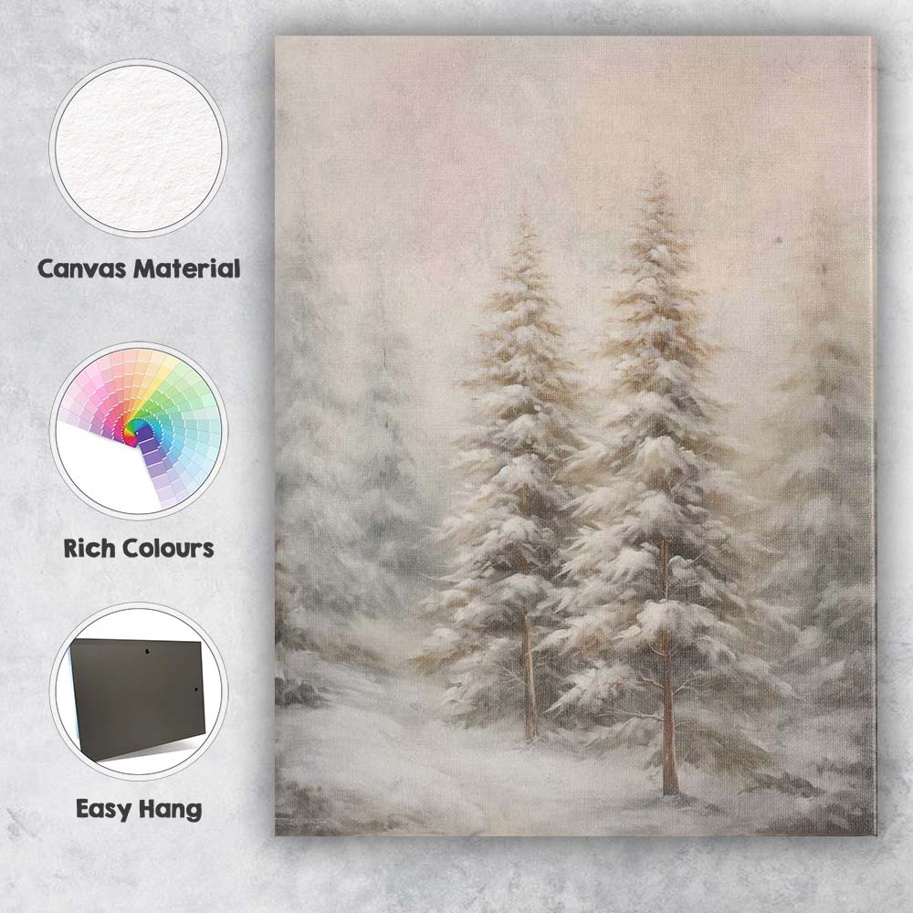 Soft Neutral Snow Covered Pine Forest Winter Landscape Canvas Wall Art Print Decor Picture Ready to Hang