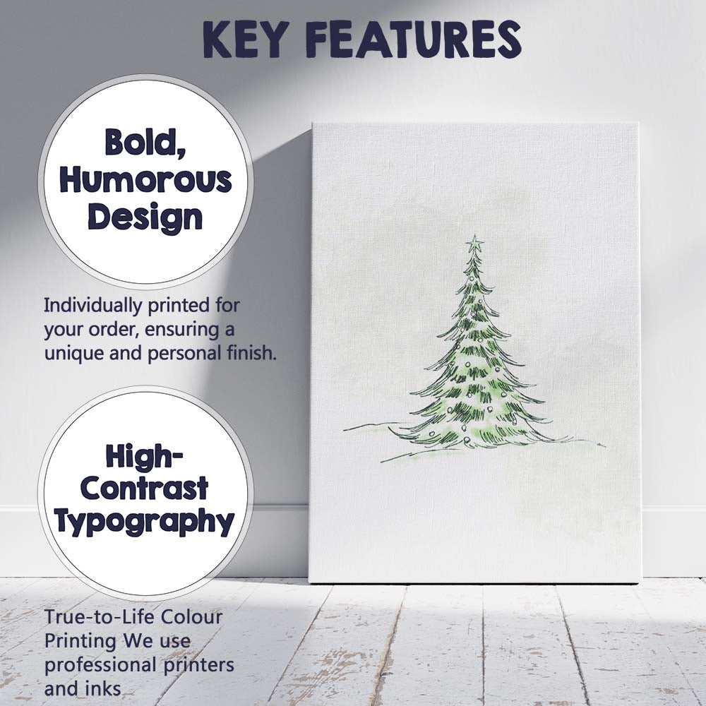 Minimalist Green Christmas Tree Watercolour Sketch Canvas Wall Art Print Decor Picture Ready to Hang